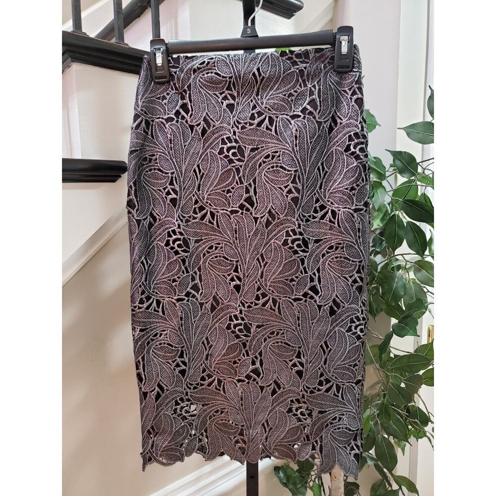 White House Black Market Womens Gray Lace Vented Side Zip Pencil Skirt Size 00